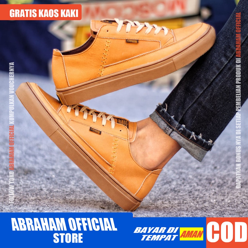 ABRAHAM x DANTE Sepatu Sneaker Pria Sepatu Pria Casual Sneakers Kulit Asli Cowo/Cowok Sepatu Kasual Semi Formal Kerja Kantor Kuliah Gaya Santai Keren Kekinian Original Murah Terlaris