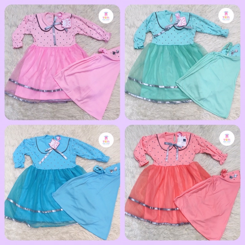 Gamis Anak Bayi Perempuan Polkadot Tutu Tile usia 6 12 bulan 1 1,5 tahun Kerudung AMTAG09 Brokat Mi 