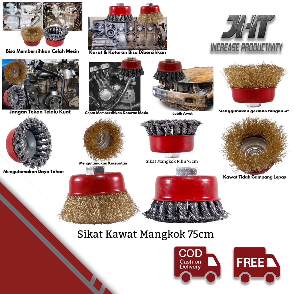JHT Sikat Mangkok Diameter 7,5cm Gerinda Kawat Wire Cup Twist Brush 3"
