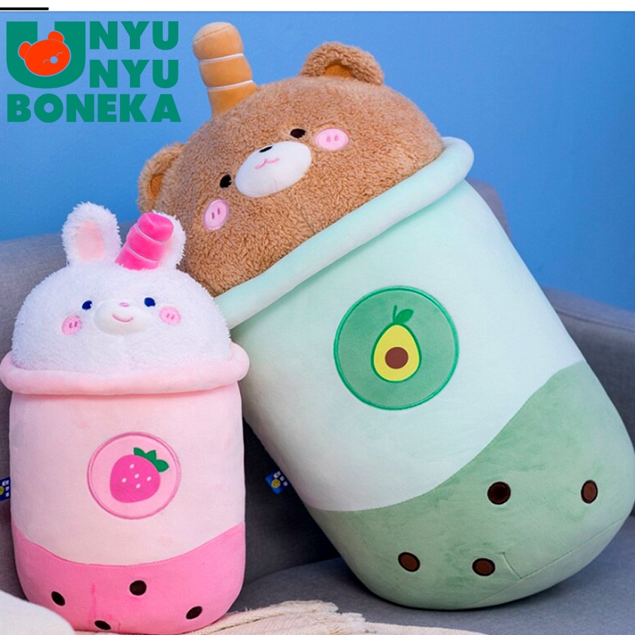 Boneka Kopi boba import Cute besar 50cm cm kostum kelinci bear stroberi alpukat cafe boba