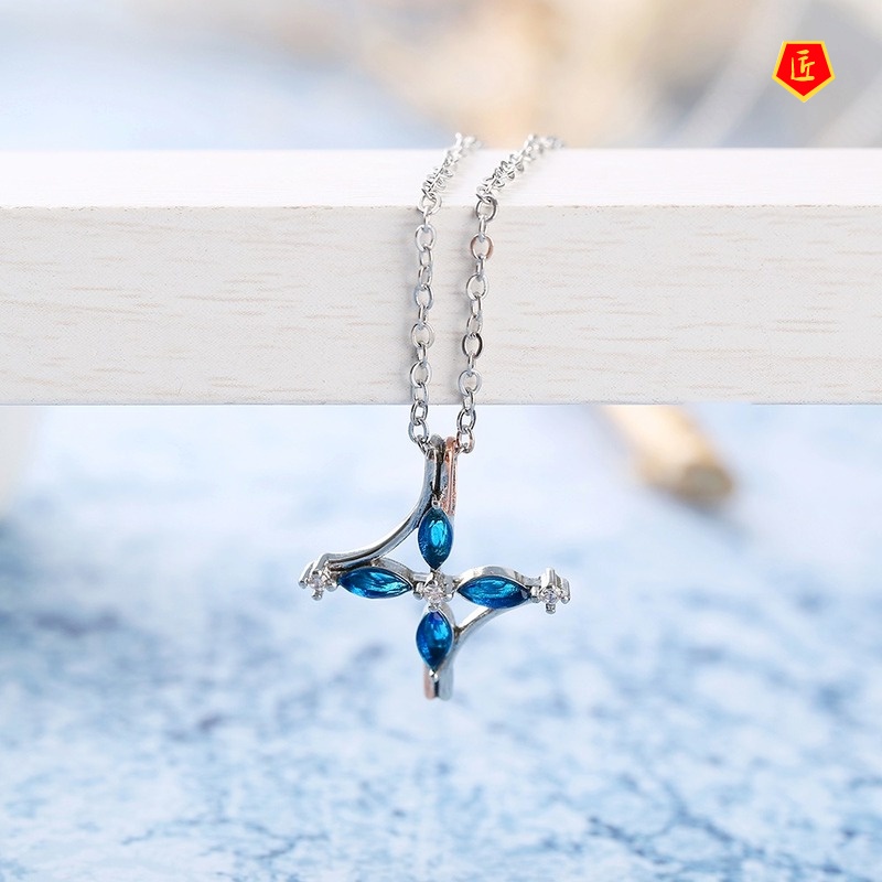 [Ready Stock]Crystal Zircon Two-Tone Pendant Silver Necklace Simple Fashion