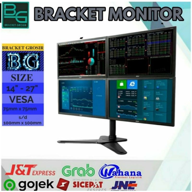 Bracket Stand Monitor Meja 4 Layar 14&quot;-27&quot; Adjustable