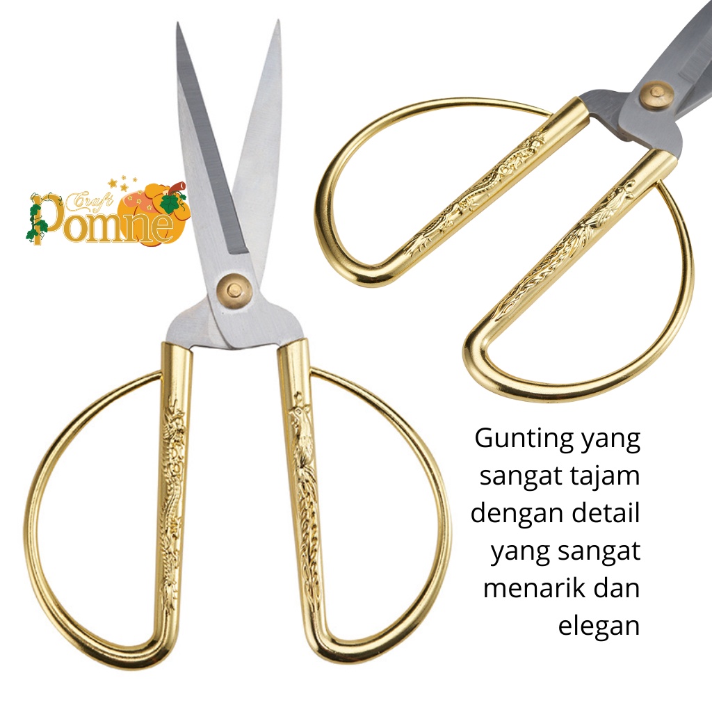 PREMIUM GUNTING PHOENIX DRAGON GOLD / Gunting Benang / Gunting Sangjit wedding / gunting kain benang tajam / Gunting Premium / Gunting bordir