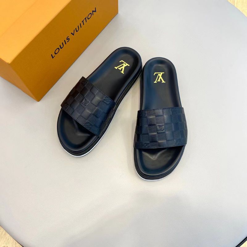 sandal cowok slip on lv sendal pria mirror kulit asli selop slippers men