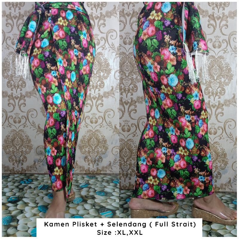 Kamen Plisket kembang + selendang