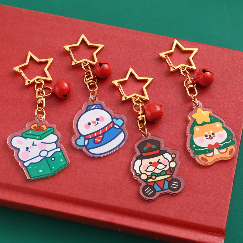Christmas Snowman Rabbit Duck Elk Bell Keychain / Cartoon Cute Acrylic Keychain Decorative Pendant For Car Keyring, Bags / Xmas Decoration Accessories