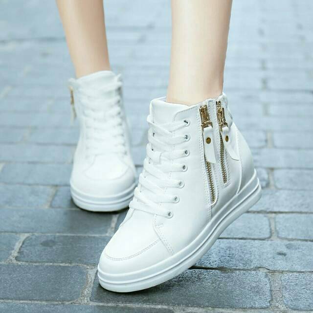 Clarisse BOOTS DOUBLE ZIPP White Sepatu Wanita Flat Boot Putih Sleting 2 Shoes Woman Casual Putih