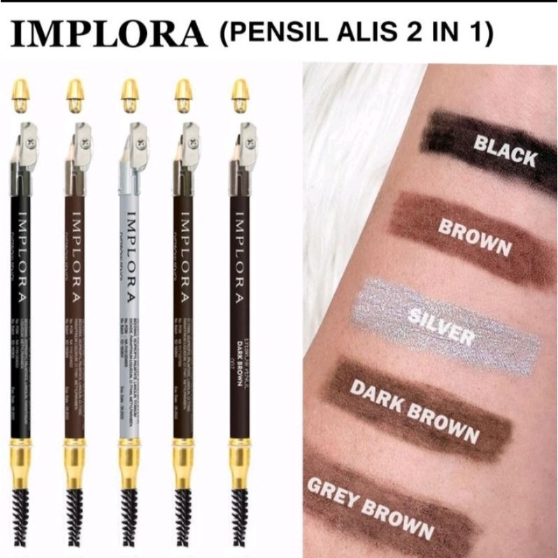 IMPLORA Pensil Alis 2 IN 1  /Pensil Alis+ Serutan+Sisir alis/Sulam alis