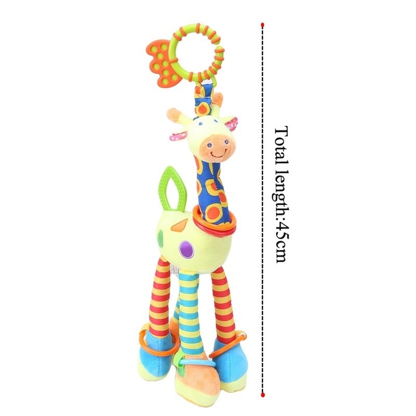 Mainan Rattle Teether Boneka Jerapah Bahan Katun Plush Lembut Untuk Bayi