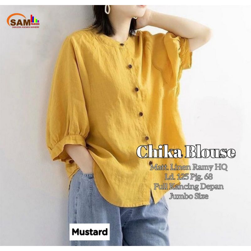 Chika blouse katun linen jumbo LD 125 XXL-XXXL