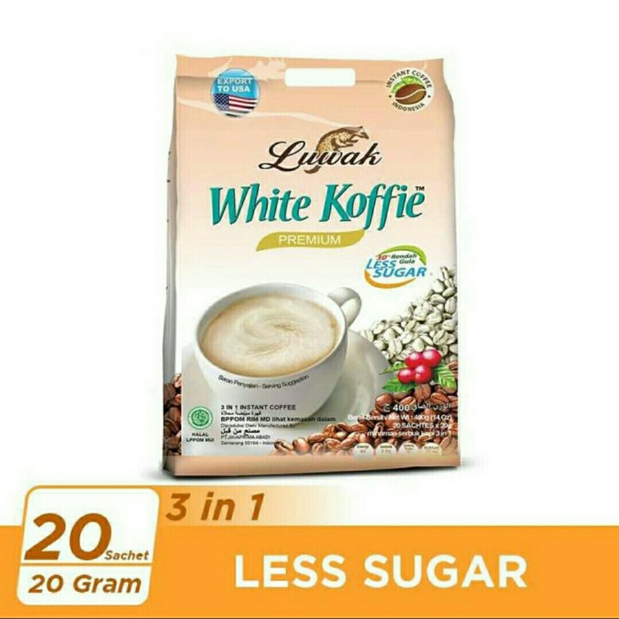 

LUWAK Kopi instant 3 in 1 White Koffie Less Sugar 20 sachets x 20gram coffee premium