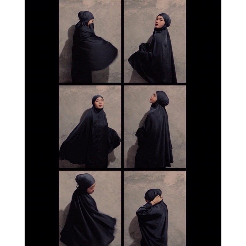 Mukena Polos Satin Silk Hitam Polos