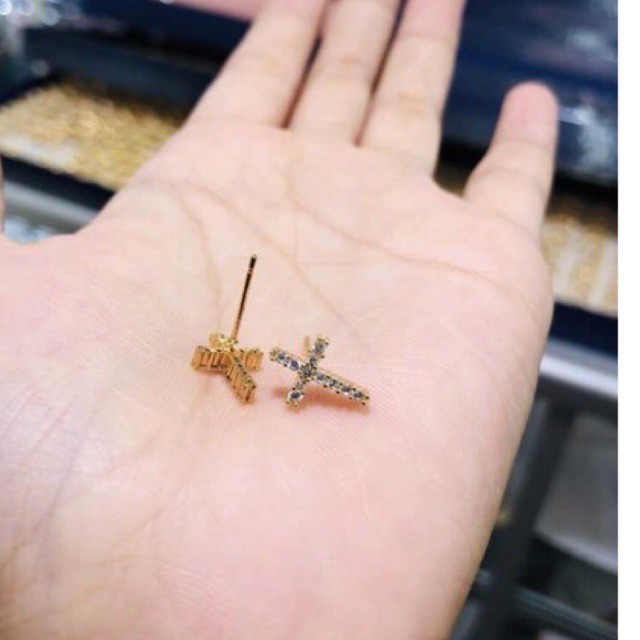 Anting tusuk giwang gold permata salib xuping
