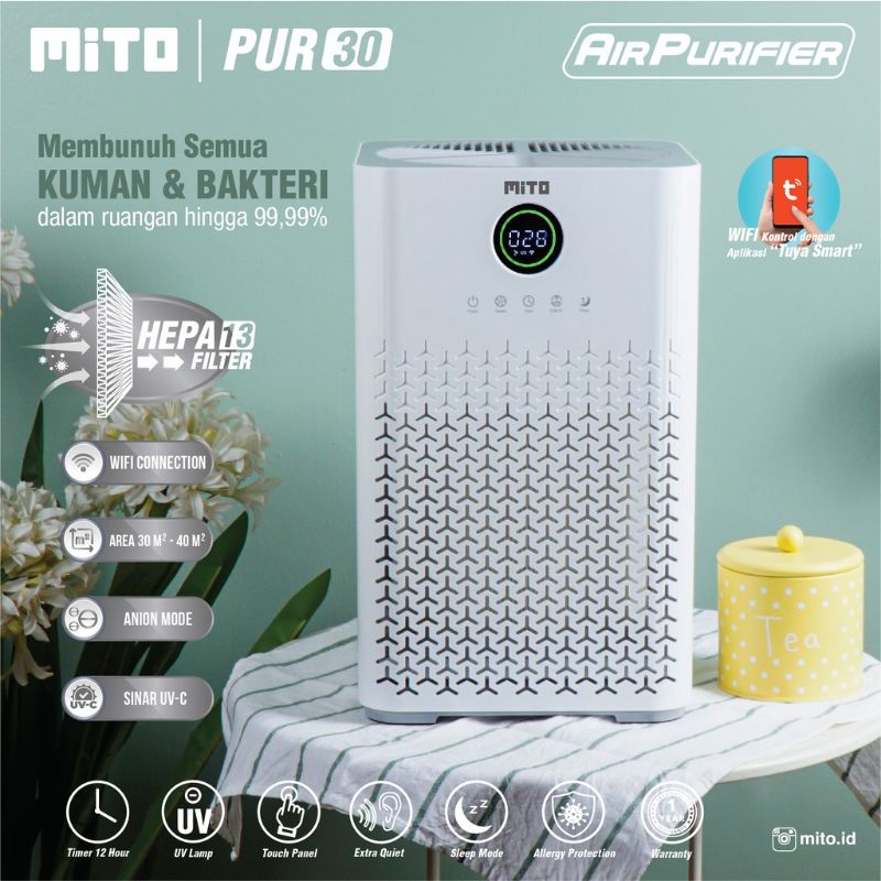 Mito Air Purifier 30 Alat Pembersih Udara with HEPA13 Filter, Sinar UV-C, Alergy Protection &amp; Ion Negatif (Anion)