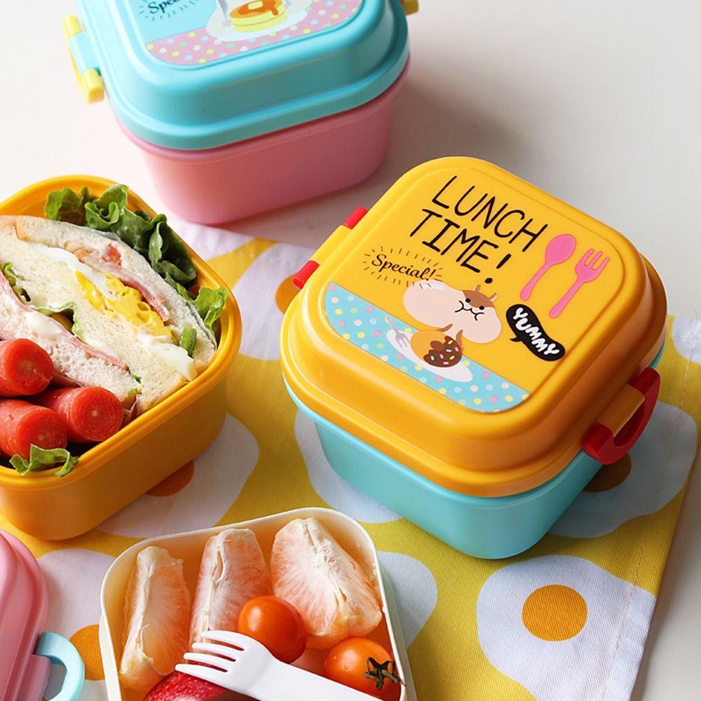 Top Lunch Box Plastik Double Layers Microwave Oven Pakai Wadah Makanan