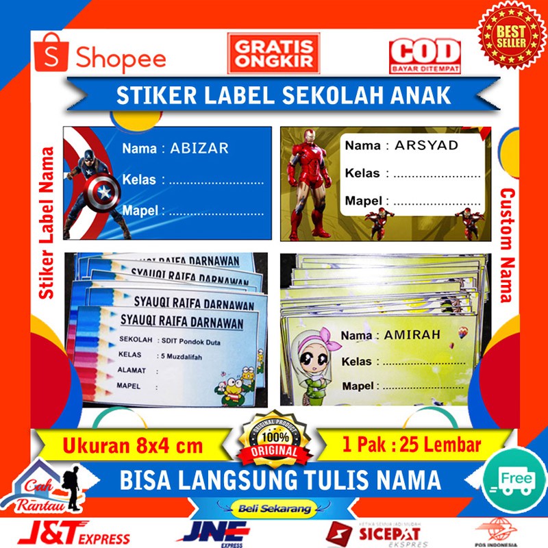 

Stiker Label Nama Buku Mata Pelajaran Sekolah Anak Motif Karakter Kartun Custom Name Sticker Ank