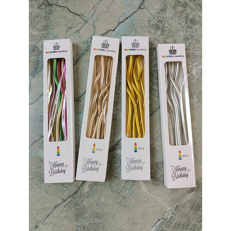 Lilin Ulir Panjang isi 6pcs/ Lilin Ulang Tahun Panjang Spiral/ Lilin balon Curly Panjang