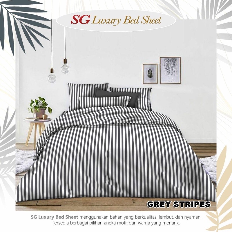 kain sprei meteran grey stripes sg luxury bed sheet
