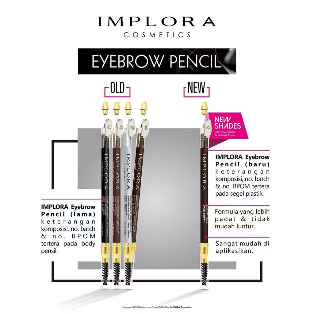[BPOM &amp; ORI] IMPLORA Eye Pencil Pensil Alis | Pensil Alis Serut Rautan | Brown | Black | Grey Brown | Silver | Dark Brown
