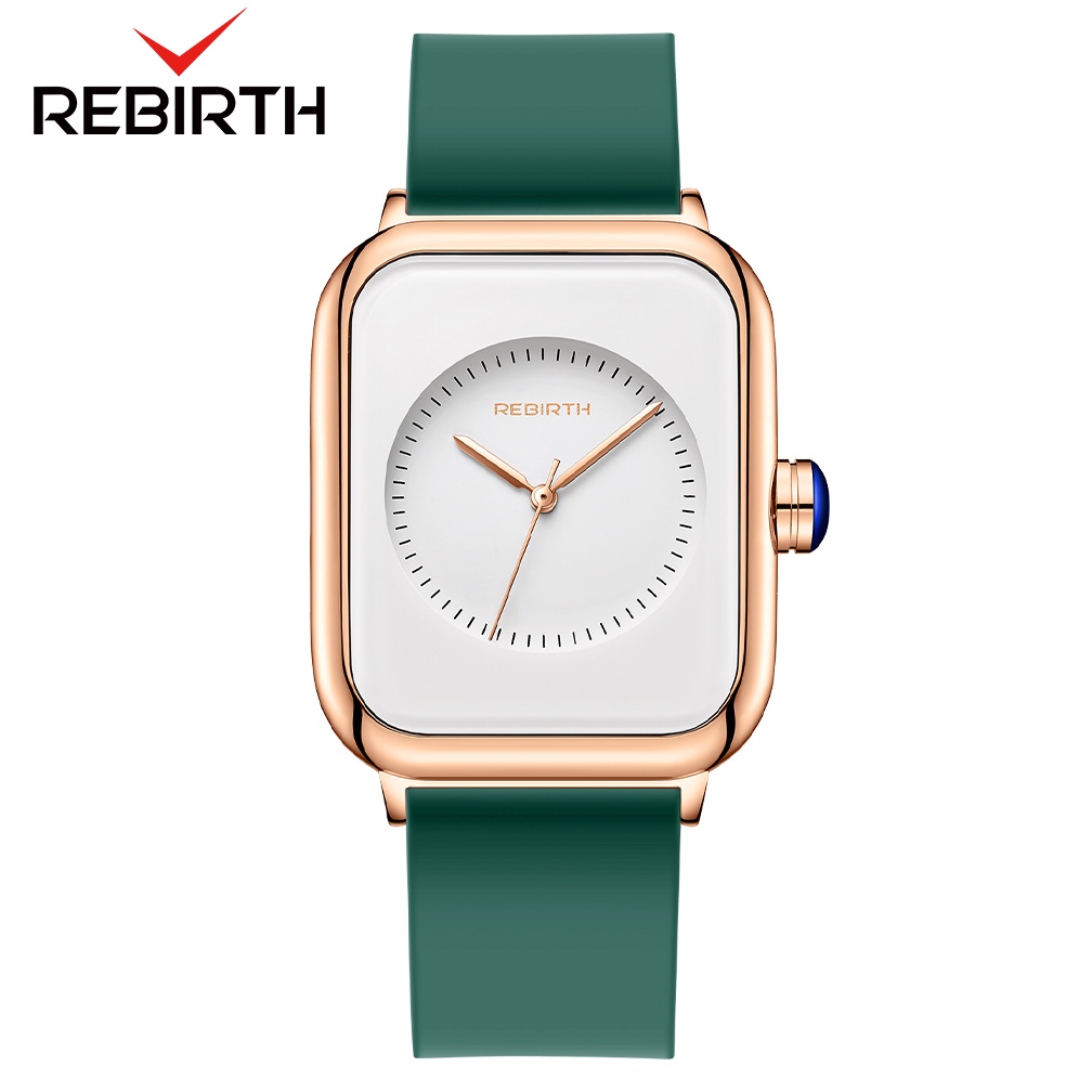 REBIRTH Jam Tangan Wanita Mode Bisnis Display Kuarsa Jam Wanita Tali Jala Tahan Air Jam Tangan Cewek Jam-GreenWhite-Silicone