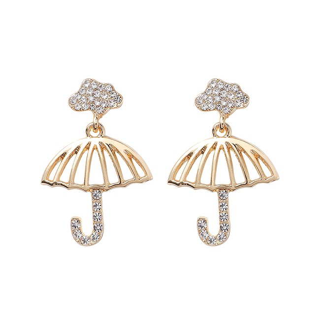 LRC Anting Tusuk Fashion Golden Diamond Umbrella Pierced Earrings D82474