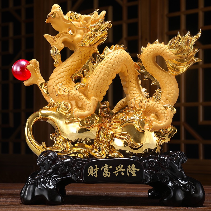 Patung Pajangan Hiasan Dekorasi Shio Naga Dragon Mutiara Merah Yenpao Yenpau Yuanbao Kantong Uang Duit Coin Koin Mas Emas Gold Kuningan Resin Kayu Hadiah Kado Fengshui Feng Shui Rejeki Hoki Imlek Sincia Tahun Baru Cina China Cny New Year 2024 Jumbo Besar