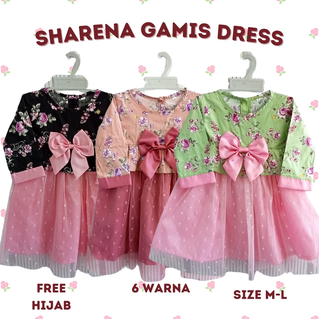 gamis balita anak perempuan 1-3 tahun katun jepang dress muslim anak perempuan SHARENA GAMIS DRESS free hijab gamis baby anak peremuan balita baju lebaran baju muslim anak