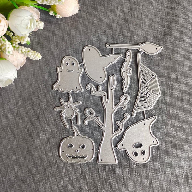 Cetakan Stensil Cutting Dies Motif Halloween Bahan Metal Untuk Scrapbook / Craft DIY / Embossing