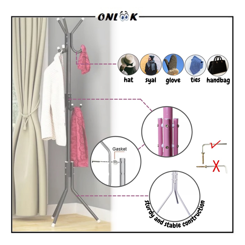 Stand Hanger Multifungsi Stainless 9 Kait Gantungan Tas Topi Serbaguna — 9