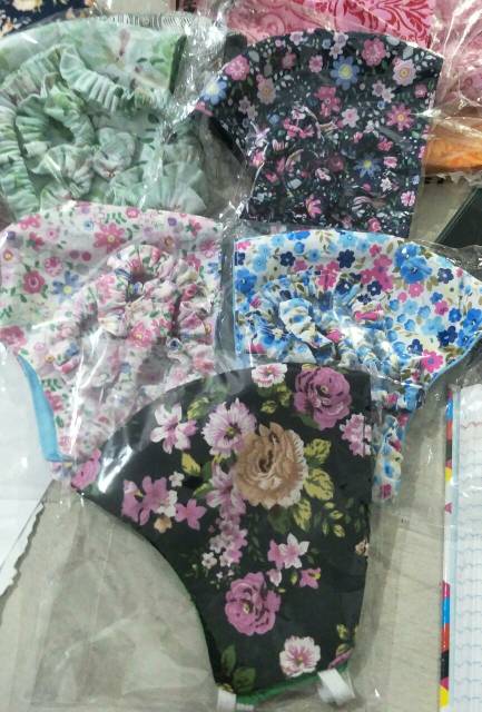 masker katun tali hijab serut 3 ply