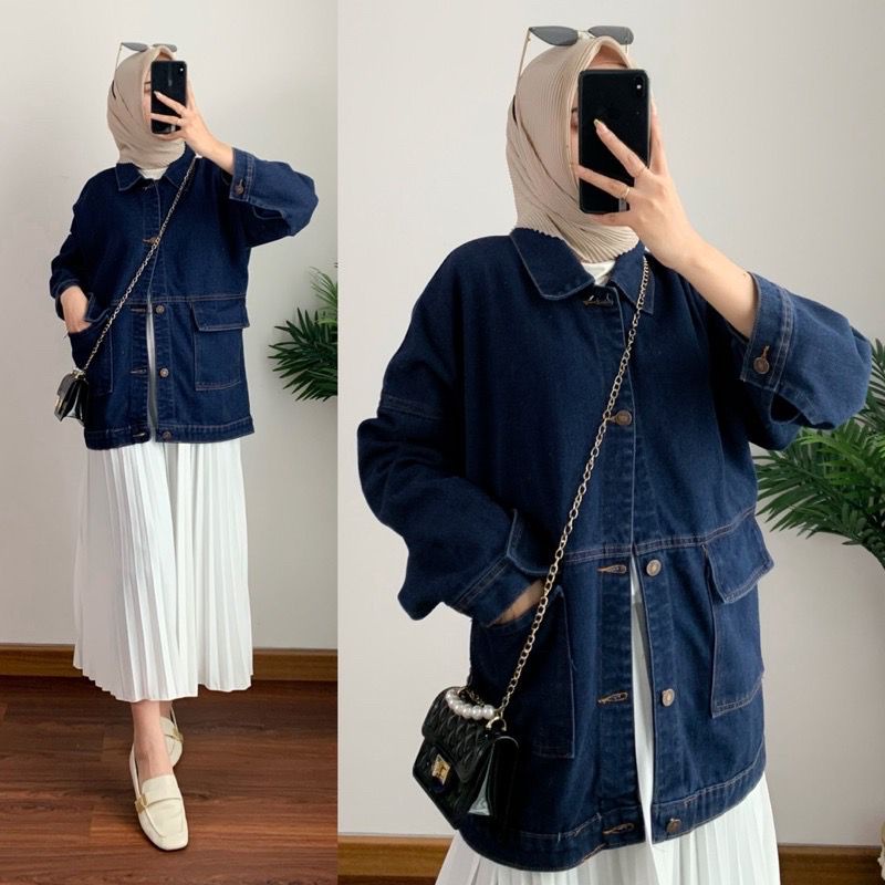 BEFAST - ZFS OOTD Jaket Wanita KIYORA / DUMA JEANS JACKET / Pakaian Wanita / Atasan Lengan Panjang / Jaket Denim Kekinian Wanita Remaja / Fashion Wanita Hijab / Jaket Oversize Jeans Trendy / Keluaran Terbaru 2022 / OOTD Wanita ABG Ala Korean Style