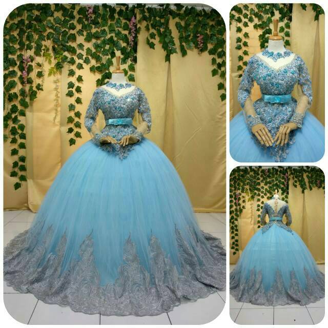 Gaun Pengantin Barbie Blue Ocean BONUS KERUDUNG PENGANTIN