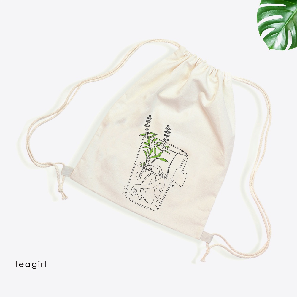 Stringbag Motif Daun Tropic Tropical Leafy Santai klasik Vintage #STTR