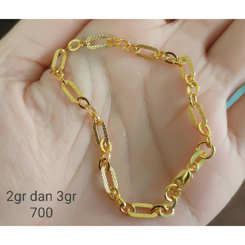 Gelang emas asli kadar 700 Piramid Ukir