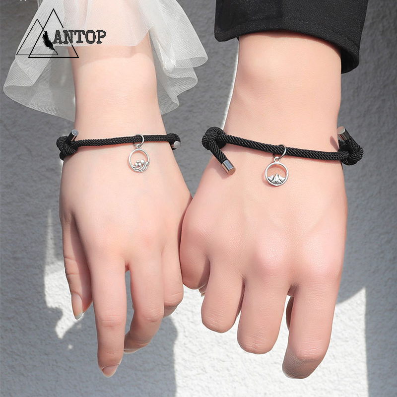 2PCS Pair（1-pasang）gelang couple magnet Gelang kapel pasangan bracelet persahabatan hitam wanita dan pria gelang inisial