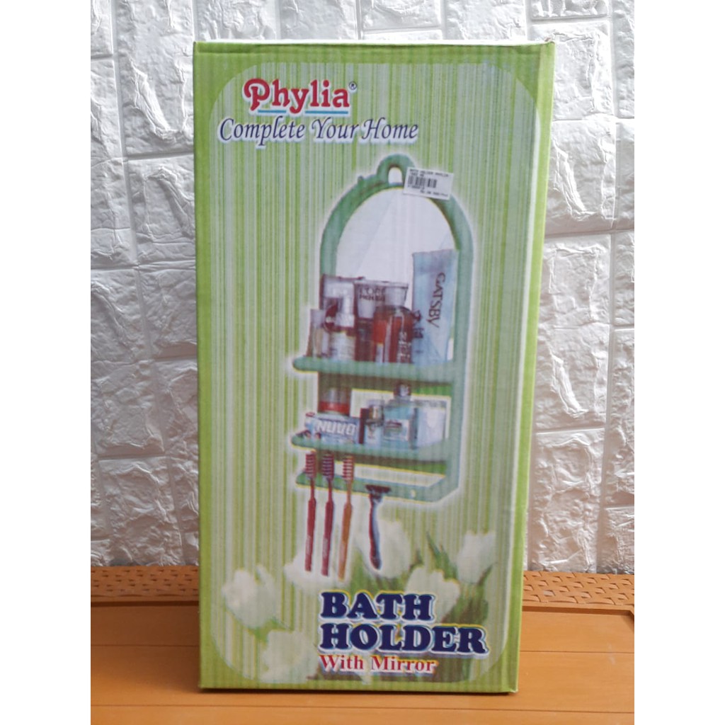 RAK KAMAR MANDI PHYLIA 1502 BATH HOLDER PLASTIK KACA 2 RAK CERMIN RAK WC TOILET