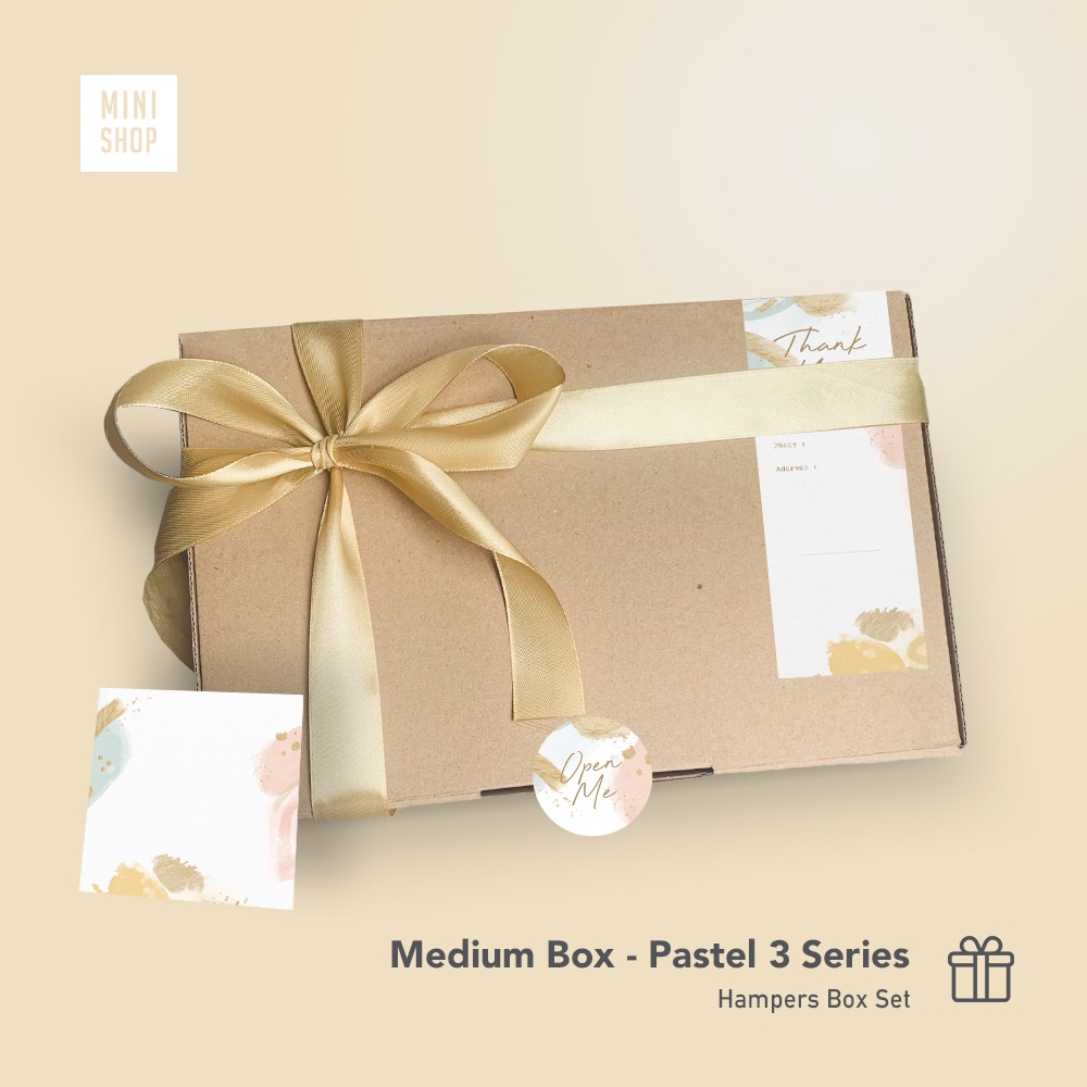Pastel 3 - Medium box 27 x 17 x 5 cm - lengkap + pita + kartu ucapan ( kotak kardus kado kemasan ham