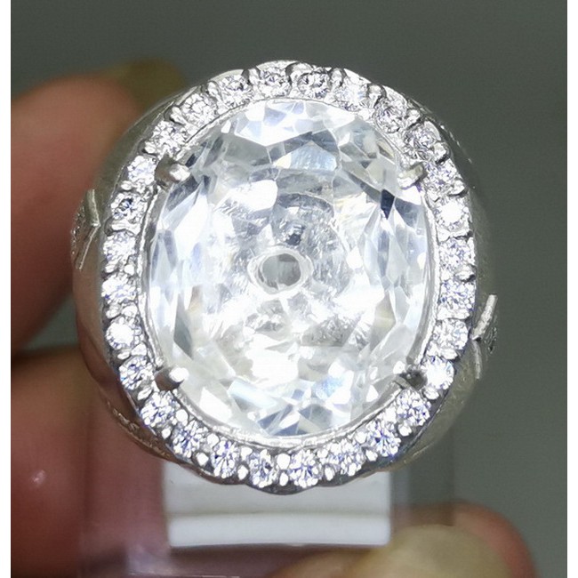 Batu Akik Putih Bening Kecubung Air Es Cincin Perak