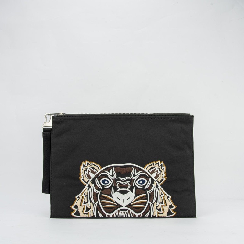 Kenzo Canvas Kampus Tiger Clutch Black Ivory