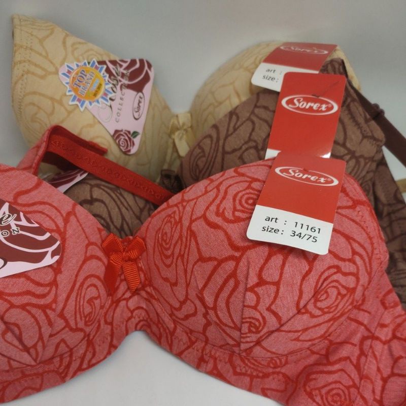 Sorex Bra  Bh 11161 Basic full cup Busa tipis tanpa  Kawat Kait 2 Setara Cup B Bunga Rose Collection