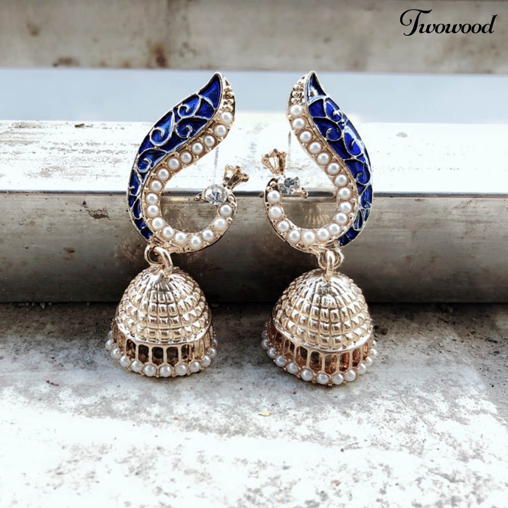 Twowood 1 Pair Dangle Earrings Peacock Lantern Women All Match Faux Pearls Stud Earrings Jewelry Gift