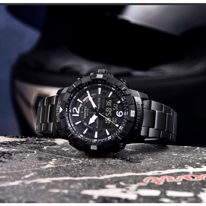 DIGITEC DA2131 DA-2131R DA 2131 DG RANTAI STAINLESS ORIGINAL DUAL TIME WATER RESISTANT