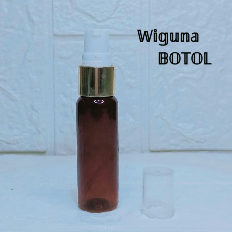 Botol Pump Treatment 30ml amber / Botol 30ml Amber Tutup Pump Treatment Ring Alumunium gold