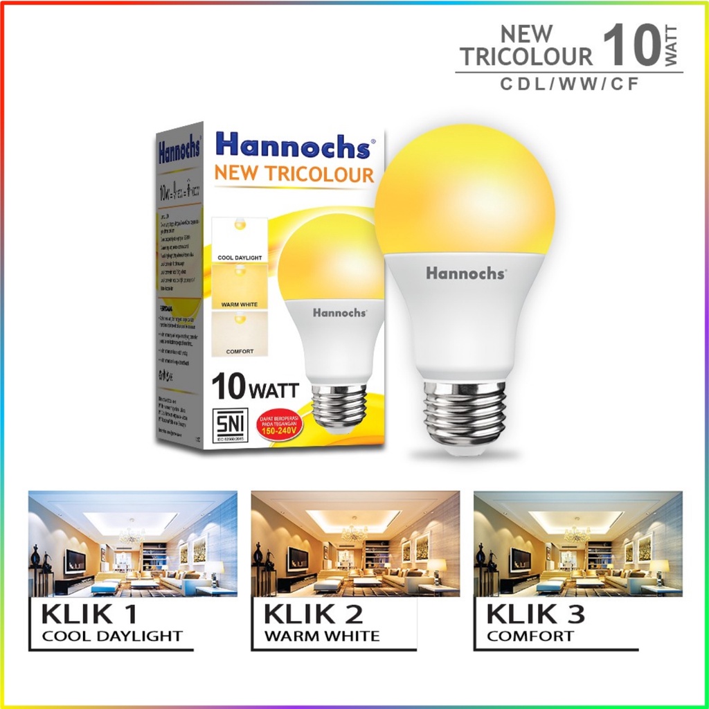 Hannochs Lampu LED New Tricolour 10 Watt - 1 Lampu 3 Pilihan Warna Cahaya