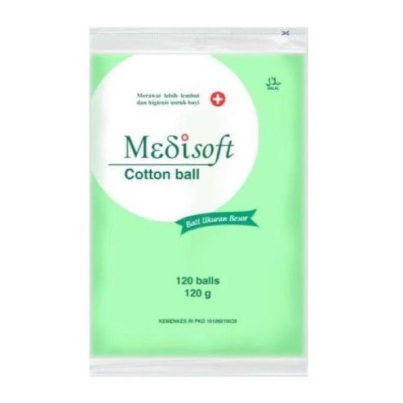 MEDISOFT Cotton Ball Hijau Besar 120gram 120biji/ Kapas Bulat Bola BESAR Klip zipper lock