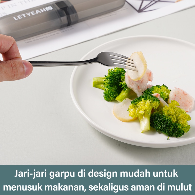 Letyeah &amp; Kaizenliving Set Peralatan Makan 3 pcs /Cutlery Set Sendok Garpu Sumpit stainless Steel 304