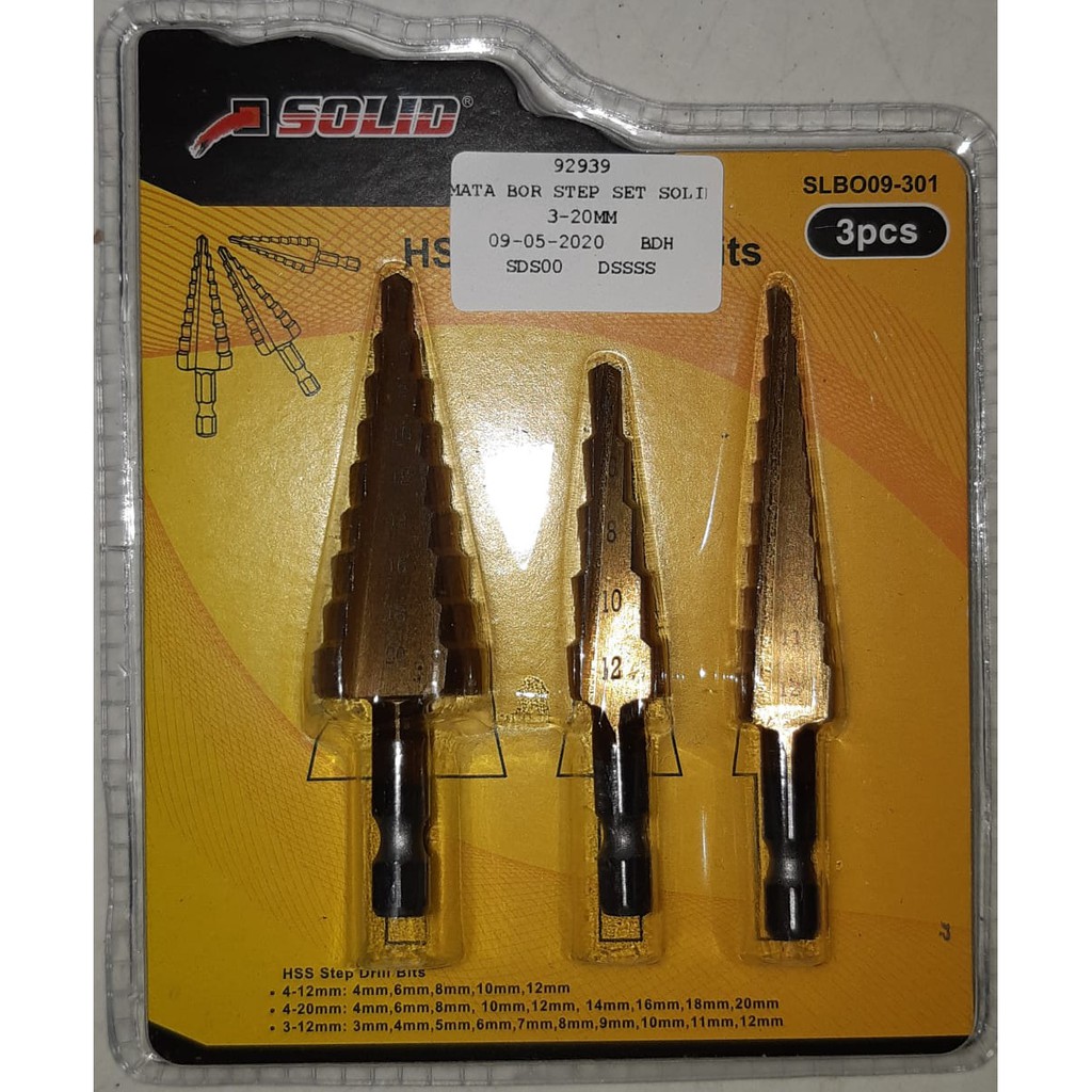 Mata Bor Pagoda 1 SET 3 Pcs SOLID / Step Cone Drill HSS 3pcs SOLID