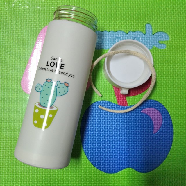 Botol Minum Kaca Love Kaktus Lucu