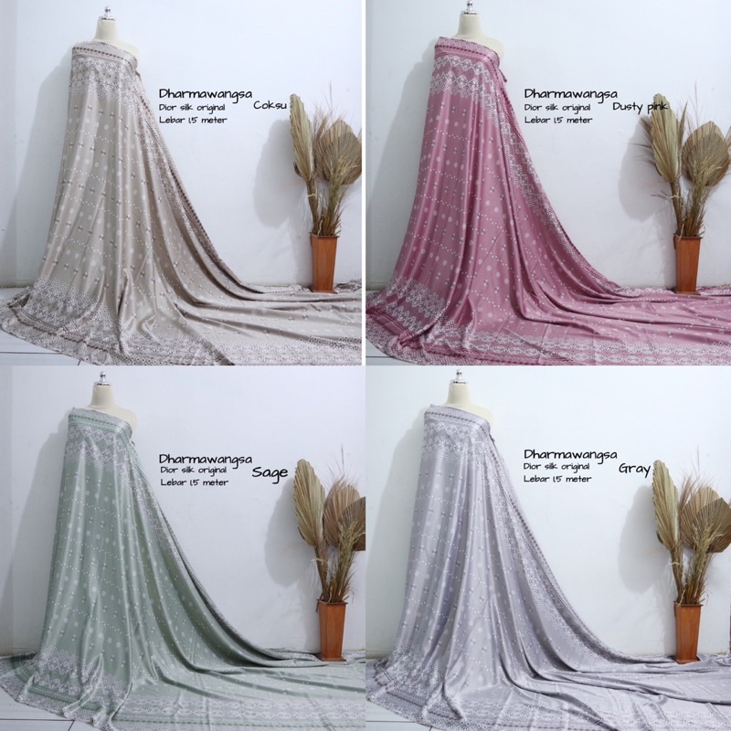 Kain silk dharmawangsa LL motif vanilla hijab | kain satin