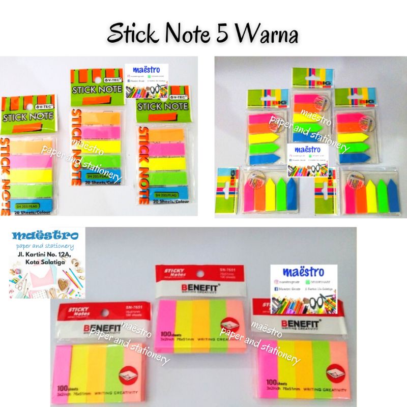

Stick Note 5 Warna / Sticky Notes Plastic Material Kotak / Panah / Memo Stick/ Index & Mark / Pembatas